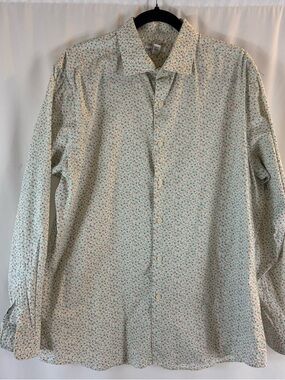 Bar III Light Cream Button-Down Shirt with Tiny Floral Print slim fit stretch L